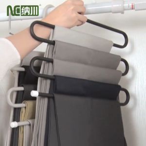 NACHUAN multi-layer trouser rack home S-type hanging clothes pants storage rack (Black)