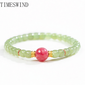 TIMESWIND Authentic Natural Jade Green Barrel-shaped Beads Agate Bracelet for Fashion Women Jewelry Gift with Certificate.