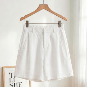 LANQIONG | Quần Short Linen Dày Rộng Thoáng Mát và Elegance Trắng
