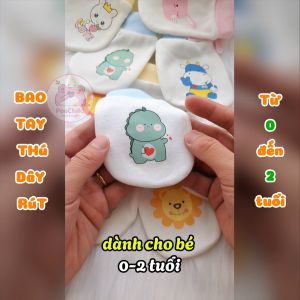 Bao tay cho bé sơ sinh đến 2 tuổi PooChild bao tay cotton có dây rút chống cào trầy xước dễ thương thoáng khí cho bé