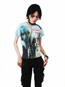 Áo Thun Cotton Cổ Tròn Tay Ngắn Màu Xanh Nhạt Webbar Original Y2K Game 3D Role No.76 (Z) Dành Cho Nữ Mùa Hè Phong Cách Thường Ngày