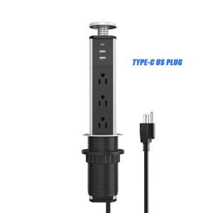 Ổ điện nhiều lỗ loại USB C phích cắm chuẩn Mỹ ổ cắm ẩn bật lên ổ cắm điện máy tính để bàn Bàn bàn làm việc nhà bếp 1.8m dây kéo dài