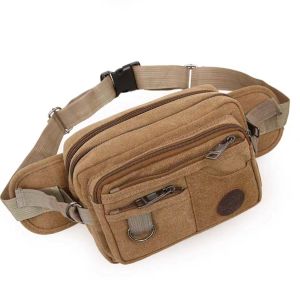 100% Canvas Cotton Multi-Compartments Men Waist Bag