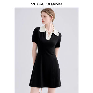 VEGA CHANG | Đầm Đen Cổ Polo Dáng Ôm Đi Làm