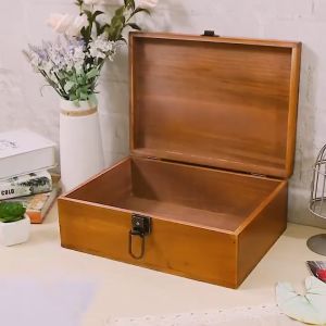 Vintage Storage Box with Lock: Square Desktop Gift Box, Wooden Souvenir Storage Container & Lockable Jewelry Solution