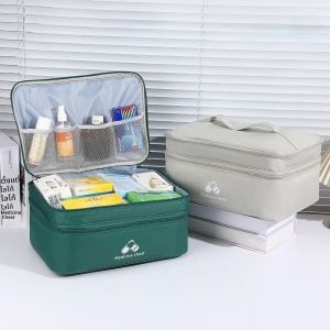 กระเป๋าเก็บยาความจุขนาดใหญ่สองชั้น กระเป๋าแพทย์ฉุกเฉินสำหรับใช้ในบ้าน กระเป๋าพยาบาลพกพาสำหรับเดินทาง ชุดปฐมพยาบาลกลางแจ้งแบบพกพา