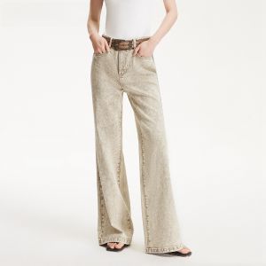 Vero Moda Womens Vintage Faded Summer Denim Jeans High Waist Wide Leg Pants Texture Barn Style Cotton Polyester Spandex Blend