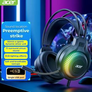 Acer | Acer RGB Cool Lighting Wired Earphones Low Latency Headphones with Mic Breathable Comfortable Earbuds Stereo Effects for Game