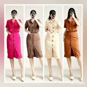 Amanda Plain Color Polo Blouse & Front Slit Skirt Set: A Classy & Elegant Terno Coordinate