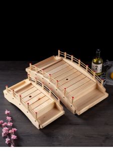 Japanese Style Sushi Bridge Bamboo Made Irregular Shape Dinnerware Rice Noodles Sashimi Platter Dry Ice Platter Boat Sushi Plate