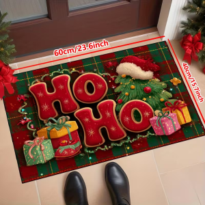 VIKAMA Christmas Candy Cane Doormat Bow Holly Snowflake Non‑Slip Absorbent Floor Mat For Entryway Hallway Home Decor