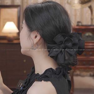 คลิปจับผมโบว์ผีเสื้อสีดำขนาดใหญ่สำหรับผู้หญิง 2025 ใหม่ เครื่องประดับผมสไตล์ไฮเอนด์ เย็บหลังศีรษะ สไตล์ฟิชต์ คลิปปลา