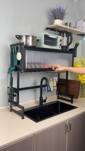 Cabinet Rack 1/2 Layers Over Sink Dish Drainer Rack Dish Rack Organizer Stainless Steel Dish Drying Rack Storage Rack Kitchen Organizer Plate Rack Nonslip Multipurpose Rack BIG Size Adjustable 3-Tier Dish rack with drainer Plate Drying Storage