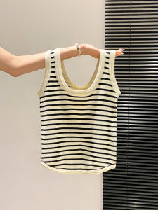 LUOSHAO | Apricot Stripe U-Neck Knit Camisole Short