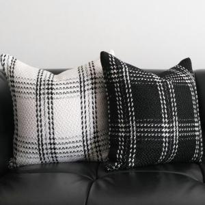 Classic Small Square Knitted Plaid Cushion Covers Modern Minimalist Style Cotton Linen Material Sofa Living Room Decor
