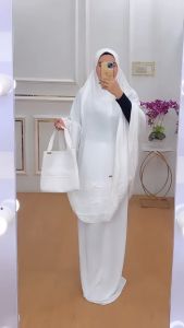 AJE ZAS - Mukena Dewasa 211 Rensating Dagu 2in1 Bahan Crinkle Airflow Polos Renda Free Tas