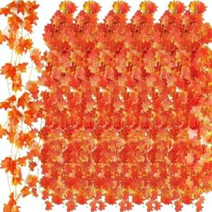 พวงมาลัยใบเมเปิลเทียมใบเมเปิ้ลเถาแขวนใบไม้ร่วงพืชปลอมคริสต์มาสมงกุฎดอกไม้งานแต่งงานวันขอบคุณพระเจ้าตกแต่งงานปาร์ตี้ในสวนขายส่ง