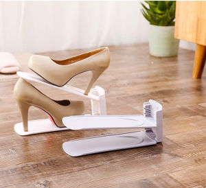 Shoe Rack Three-Speed Adjustable Household Shoe Organizer Rack Double-Layer Shoe Holder Adjustable Simple Plastic Shoe Rack Holder Slots Cabinet Storage Organizer
