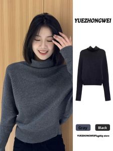 YUEZHONGWEI | Gray Half-High Collar Sweater for Women Autumn Winter