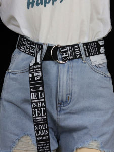 American Style Canvas Belt with Letter Press for Men And Women Casual Fashionable Youthful Versatile Belt for Students And Young People
