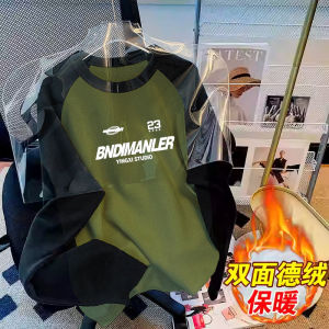 Áo Thun Dài Tay Dày Lót Lông Cừu Hai Mặt Cho Nam Mùa Thu Đông Ấm Áp Màu Khối Thời Trang Áo Sơ Mi Cơ Bản