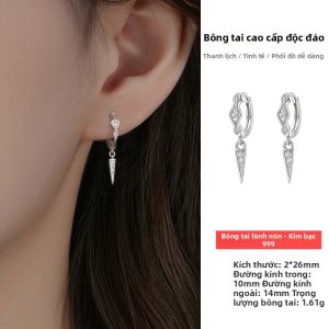 OUGUI | Bông Tai Hình Nón Sóng Đầy Đá S999 Bạc
