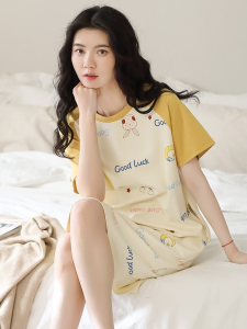 ชุดนอนผู้หญิงผ้าฝ้ายลายการ์ตูนฤดูร้อน แขนสั้น น้ำหนักเบา ชุดนอนสำหรับผู้หญิง ชุดนอนฤดูร้อน ชุดนอนสำหรับใส่อยู่บ้าน
