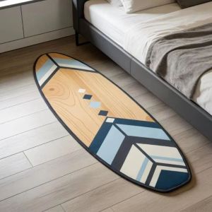 VIKAMA Cool Surfboard Wood Grain Plush Carpet Anti Slip Washable Geometric Alfombra Bedroom Bedside Floor Mat Home Decor Rug