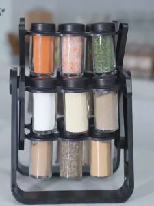 18-in-1 Rotating Ferris Wheel Spice Rack Set – 360° Revolving Glass Seasoning Jar Organizer for Kitchen