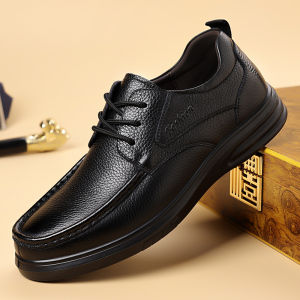 Mens Casual Leather Shoes Soft Bottom Breathable Comfortable Autumn Winter New Style Fashionable round Toe PU Outsole