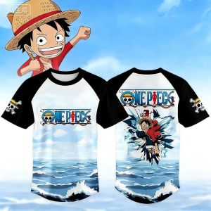 Bandai | Summer 2026 One Piece Luffy "Sea Adventure" Shoulder Sleeve Trend Theme 3D Printed Breathable T-shirt Adult Parent-child Top