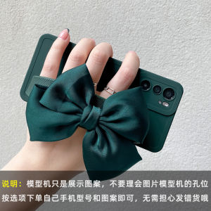 Moss Green Butterfly Knot Wristband Phone Case Full Cover Protection for Samsung S25 Ultra S24FE Galaxy S23 plus S22 Anti-Fall S21 Silicone Soft Note20 Crossbody Lanyard S20 Women Style