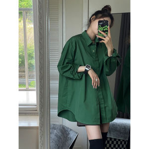 Loose Fit Pure Cotton Thin Shirt Womens Spring New Fashionable Asymmetrical Hemline Mid-Length French Style Polo Collar Shirt