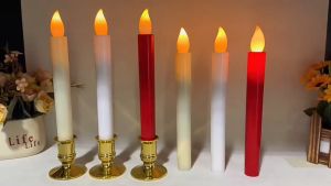 LED Long Rod Candle Lamp Wedding Gold Bottom Electronic Candle Blessing Lamle Candle สีแดง การจำลอง Flame หัวเทียนอิเล็กทรอนิกส์
