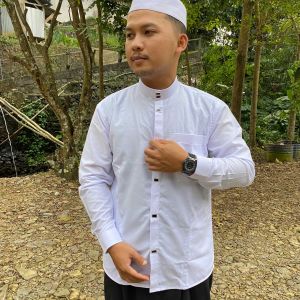HM - Atasan baju kemeja koko pria muslim lengan panjang dewasa Kemko Sultan kancing premium import mewah elegan minimalis kekinian Bisa seragam