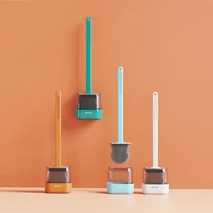 [SG SELLER]Bathroom Toilet Brush Household No Dead Corner Silicone Toilet Brush Wall-mounted Cleaning Artifact Wall-mounted Set