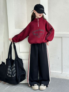 MPW | Girls Hoodie Set Casual Style Mid Autumn Spring Fashionable Stand Collar Top Cool Straight Leg Pants Two Piece Set For Kids