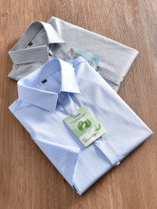 Fashionable Urban Summer Mens Casual Shirt Silk Modal Blend Short Sleeve Striped Color Woven Standard Fit Breathable Shirt