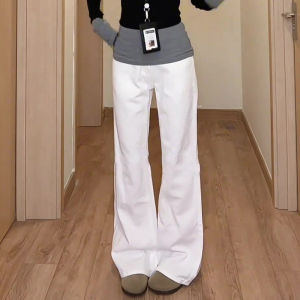 White Wide Leg Jeans Womens Spring 2025 Simple Large High Waist Slimming Not Legging Floor-Length Straight Leg Pants