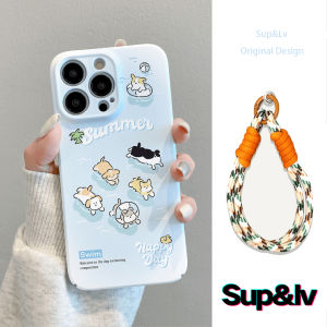 Sup&LV | เคสโทรศัพท์มือถือ iPhone 15 Pro Max ป้องกันการตกหล่นแบบเต็มจอพร้อมสายรัดสัตว์เลี้ยงลายการ์ตูนสำหรับผู้หญิง เคสโทรศัพท์มือถือแบบแข็ง