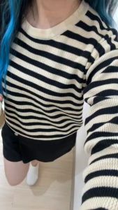6106 Maretha Stripe Long Sleeves Knit Sweater Atasan Wanita Rajut