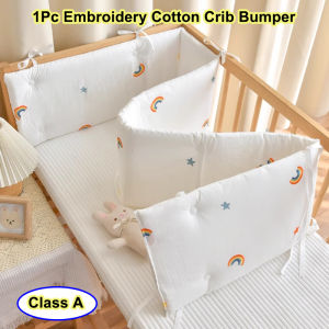 รั้วรถไฟแฟชั่นรูปการ์ตูนกันชนเตียงเด็กผ้าฝ้ายบริสุทธิ์ INS กันการชนกันของที่รองป้องกันของเตียงนอนเด็ก