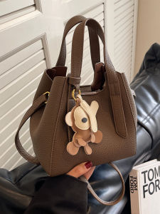 Fashionable Bucket Bag Womens Crossbody Shoulder Handbag Soft PU Leather Pure Color Leisure Style Single Shoulder Bag