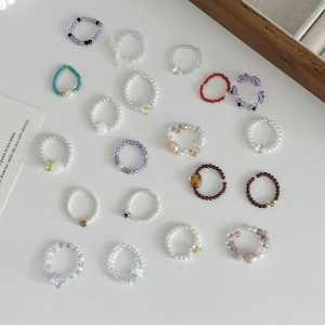 Original Homemade Beaded Ring Dopamine Color Beaded Pattern Fresh Rhinestones Zircon Fresh Pearl Ring