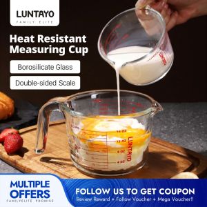 Japan Luntayo Glass Measuring Cup(250/500/1000ml) With Scale And High Temperature Resistance Household Food-Grade Kitchen Baking Tools