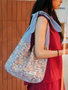 Liberty Dopaamine Butterfly Knot Tote Bag Versatile Spring Summer Shoulder Bag Atmosphere Feeling Balloon Pattern Cotton Bag for Ladies
