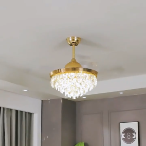 ⭐Remote&Garansi⭐Kipas Lampu Gantung Kristal 3 Warna 42inch 4 ABS Fan Gold Crystal Chandelier 2IN1 Meja Makan Ruang Tamu Ruang Makan Kamar Tidur Lampu Hias ly