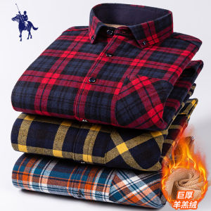 Warm Flannel Long Sleeve Shirt Mens Business Casual Plaid Cotton Paul Winter Thickened Fleece Lined Loose Fit Shirt