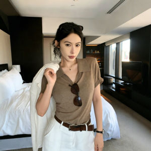 CHOEFULYN | Womens Summer Elegance Light Ice Silk Polo Necked Knitted Shirt
