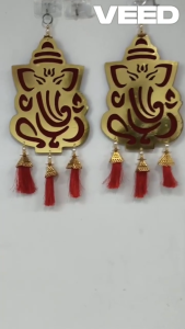 Ganesha Wall Hanging with Red Tassels | Gold Finish Ganpati Decor for Home Entrance Pooja & Festive Decoration (Pack of 1 | Size - 27cm * 17cm)